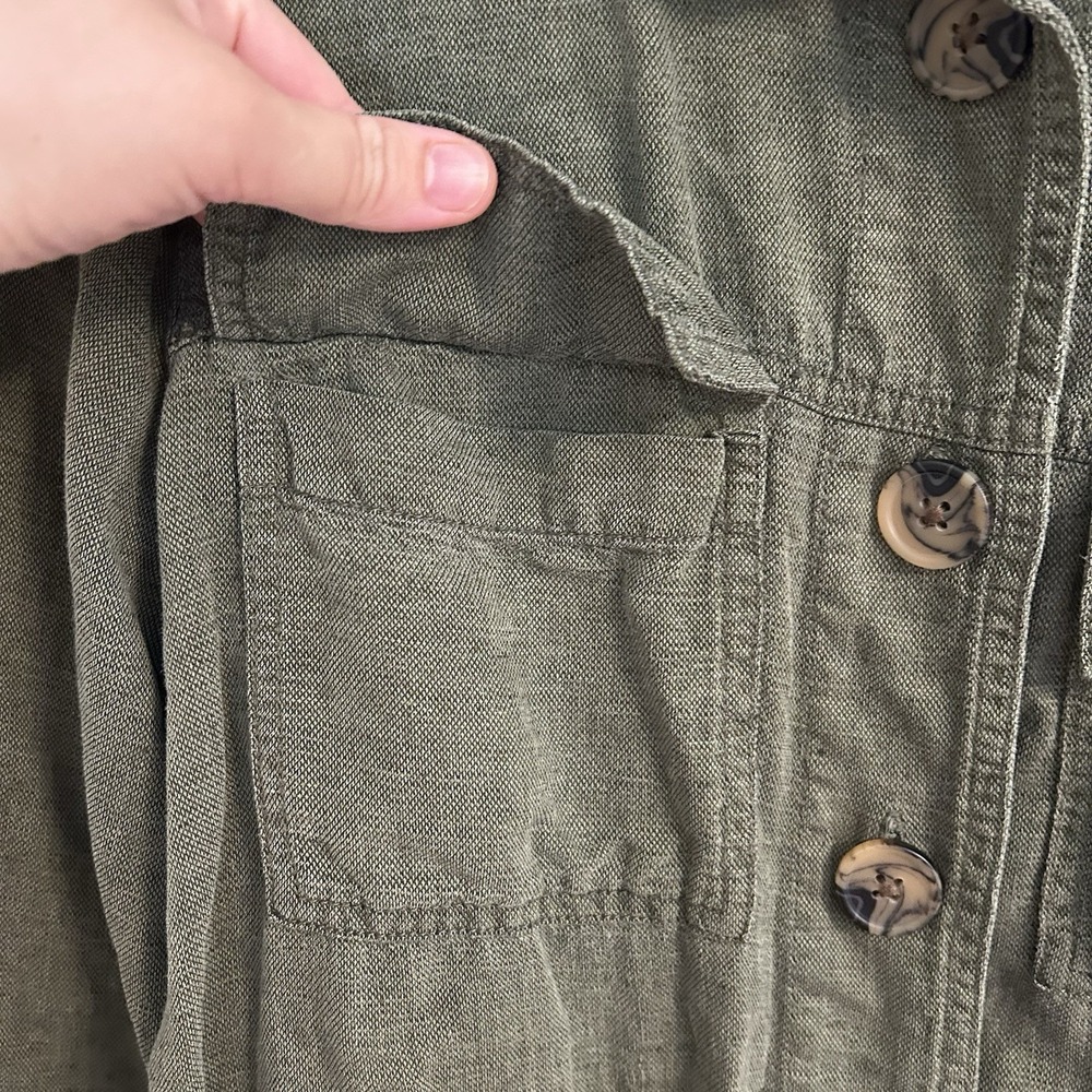 Nicole Miller Utility Jacket large Linen Workwear Pockets Button y2k Lagenlook - Picture 3 of 7